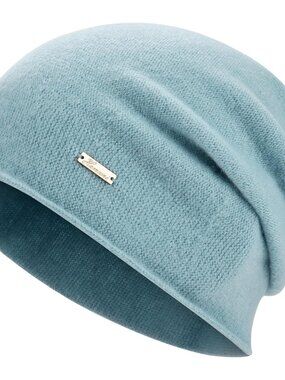 Unisex Sky Blue 100% Wool Warm Knit Pull-On Winter Slouchy Skull Beanie Cap